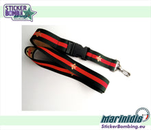 Load image into Gallery viewer, Designer Key Lanyard Gucci Inspired Green Red Striped Chrome - view 1