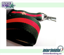 Load image into Gallery viewer, Designer Key Lanyard Gucci Inspired Green Red Striped Chrome - view 2