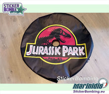 Load image into Gallery viewer, Jurassic Park Jeep Wrangler JL Custom Spare Tire Cover with Camera Hole
