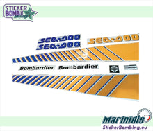 Load image into Gallery viewer, Sea-Doo SP Bombardier 1990-1991 decal set – yellow and blue vinyl graphics with Sea-Doo and Bombardier logos