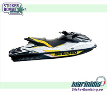 Load image into Gallery viewer, 2015 Sea-Doo GTI 130 with installed graphics above the matching yellow, black, white and red decals kit