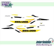Load image into Gallery viewer, 2015 Sea-Doo GTI 130 with installed graphics above the matching yellow, black, white and red decals kit