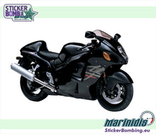 Load image into Gallery viewer, Suzuki Hayabusa GSX1300R GSX1340R sticker set – black and white Hayabusa kanji decals with GSX1300R and Suzuki logos by StickerBombing.eu
