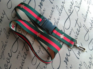 Designer Key Lanyard "Gucci Inspired"-Green Red Striped Lanyard-Bronze