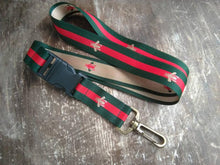 Load image into Gallery viewer, Designer Key Lanyard &quot;Gucci Inspired&quot;-Green Red Striped Lanyard-Bronze