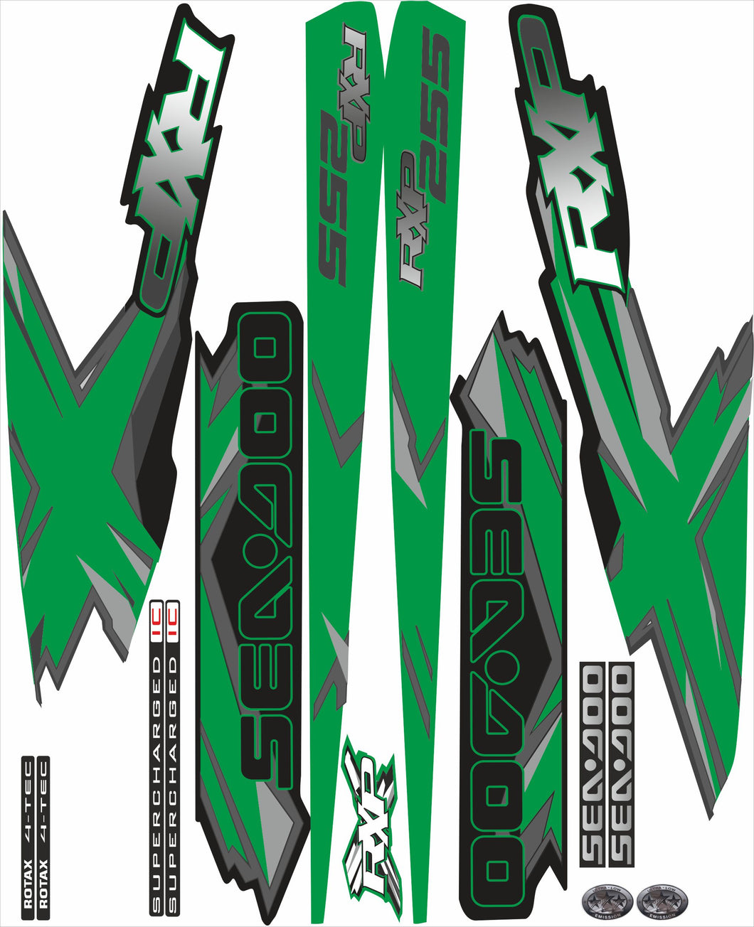 Sea-Doo RXP-X 255 model 2008-2009 Green Edition Jet Ski Full Set Stickers
