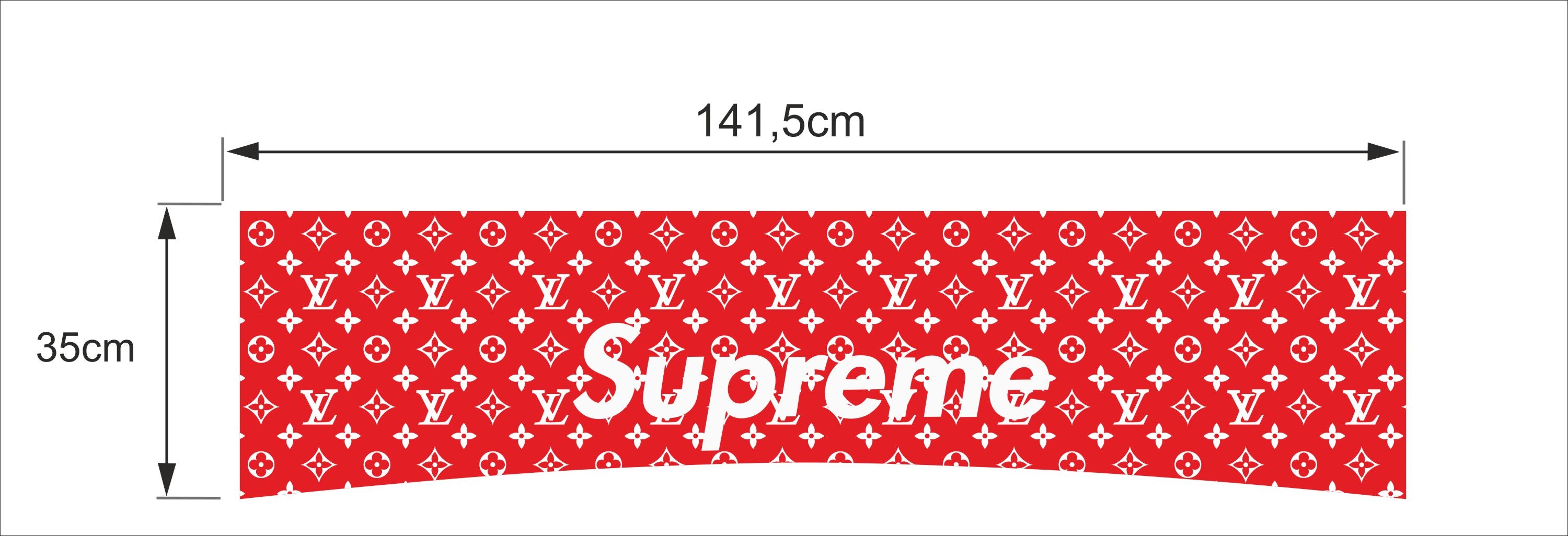 Make a louis vuitton pattern with your logo, and supreme banner by