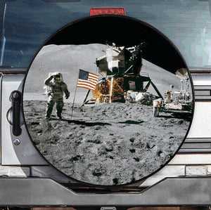 Tire Cover American Flag Apollo 15 Moon Landing-Premium quality-Full Ecological Leather