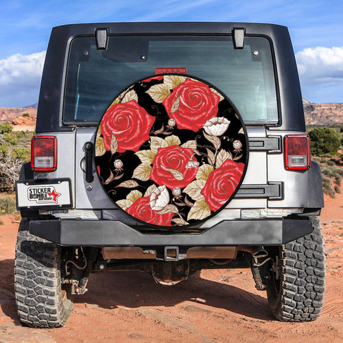 Premium quality-Full Ecological Leather-Tire Cover Flowers Black Background