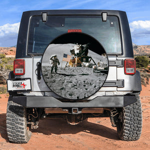 Tire Cover American Flag Apollo 15 Moon Landing-Premium quality-Full Ecological Leather