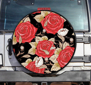 Premium quality-Full Ecological Leather-Tire Cover Flowers Black Background