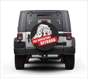 Universal tire cover & wheel cover for Jeep Wrangler - "4x4 Adventure Off Road" White and Red Edition-Premium quality-Full Ecological Leather