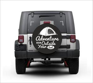 Premium quality-Full Ecological Leather-Universal tire cover & wheel cover for Jeep Wrangler - "Adventure Begin Outside Your Tent"