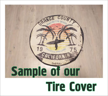 Load image into Gallery viewer, Universal tire cover &amp; wheel cover for Jeep Wrangler - &quot;Oceanside Surf Rider 1985&quot;