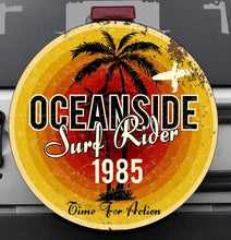 Load image into Gallery viewer, Universal tire cover &amp; wheel cover for Jeep Wrangler - &quot;Oceanside Surf Rider 1985&quot;