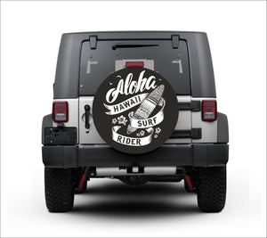 Premium quality-Full Ecological Leather-Universal tire cover & wheel cover for Jeep Wrangler - "Aloha Hawaii Surf Rider" Version 1