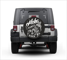 Load image into Gallery viewer, Premium quality-Full Ecological Leather-Universal tire cover &amp; wheel cover for Jeep Wrangler - &quot;Aloha Hawaii Surf Rider&quot; Version 2