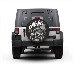 Premium quality-Full Ecological Leather-Universal tire cover & wheel cover for Jeep Wrangler - "Aloha Hawaii Surf Rider" Version 2