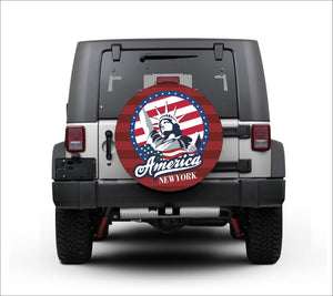 Premium quality-Full Ecological Leather-Universal tire cover & wheel cover for Jeep Wrangler - "America New York" Patriotic