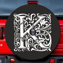 Load image into Gallery viewer, Universal tire cover &amp; wheel cover for Jeep Wrangler For models JL 2017-2019 with a rear camera - &quot;Monogram - K&quot; Jeep Gift Monogram K-K