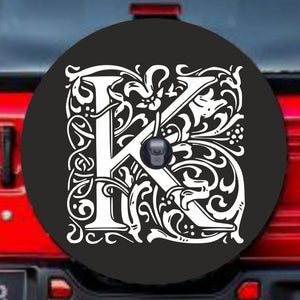 Universal tire cover & wheel cover for Jeep Wrangler For models JL 2017-2019 with a rear camera - "Monogram - K" Jeep Gift Monogram K-K