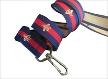 Load image into Gallery viewer, Designer Key Lanyard &quot;Gucci Inspired&quot;-Blue Red Stripes-Bronze
