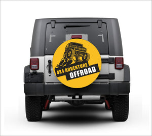 Universal tire cover & wheel cover for Jeep Wrangler - "4x4 Adventure Off Road" Yellow and Black Edition-Premium quality-Full Ecological Leather