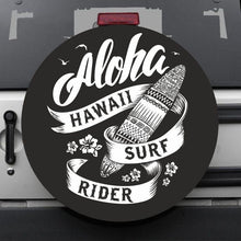 Load image into Gallery viewer, Premium quality-Full Ecological Leather-Universal tire cover &amp; wheel cover for Jeep Wrangler - &quot;Aloha Hawaii Surf Rider&quot; Version 1
