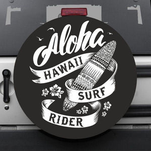 Premium quality-Full Ecological Leather-Universal tire cover & wheel cover for Jeep Wrangler - "Aloha Hawaii Surf Rider" Version 1