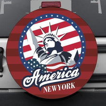 Load image into Gallery viewer, Premium quality-Full Ecological Leather-Universal tire cover &amp; wheel cover for Jeep Wrangler - &quot;America New York&quot; Patriotic